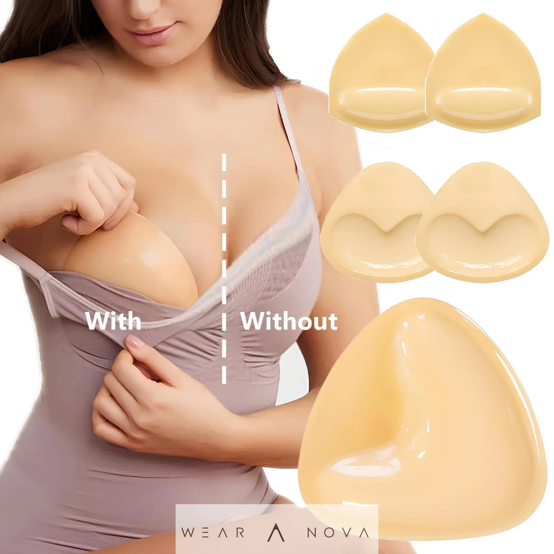 Double sided adhesive silicone bra inserts thick sponge nude sizes A-D 1 pair water resistant reusable