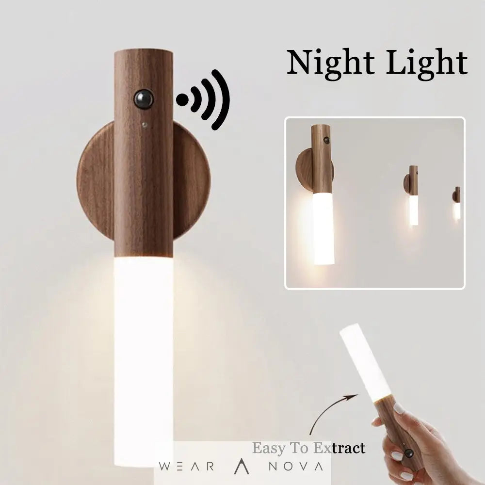 Auto LED USB Magnetic Wood Wireless Night Light Corridors Porch Lights PIR Motion Sensor Wall Light Cabinet Lamp  Magnetic led 