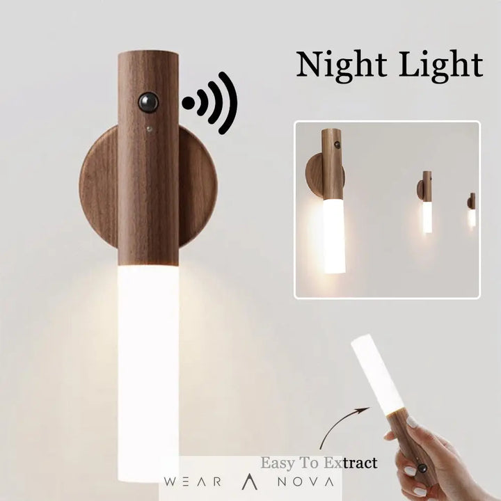 Auto LED USB Magnetic Wood Wireless Night Light Corridors Porch Lights PIR Motion Sensor Wall Light Cabinet Lamp  Magnetic led 