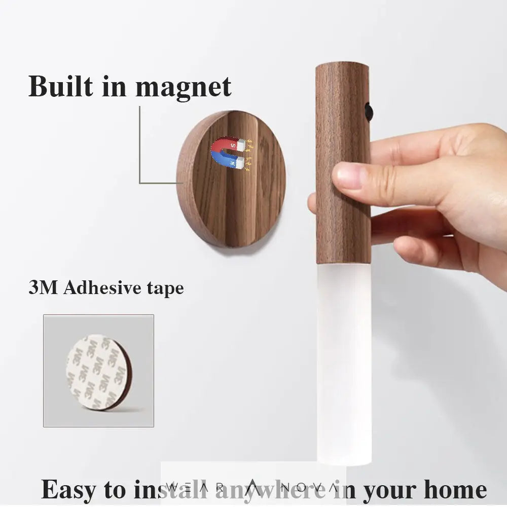 Auto LED USB Magnetic Wood Wireless Night Light Corridors Porch Lights PIR Motion Sensor Wall Light Cabinet Lamp  Magnetic led 