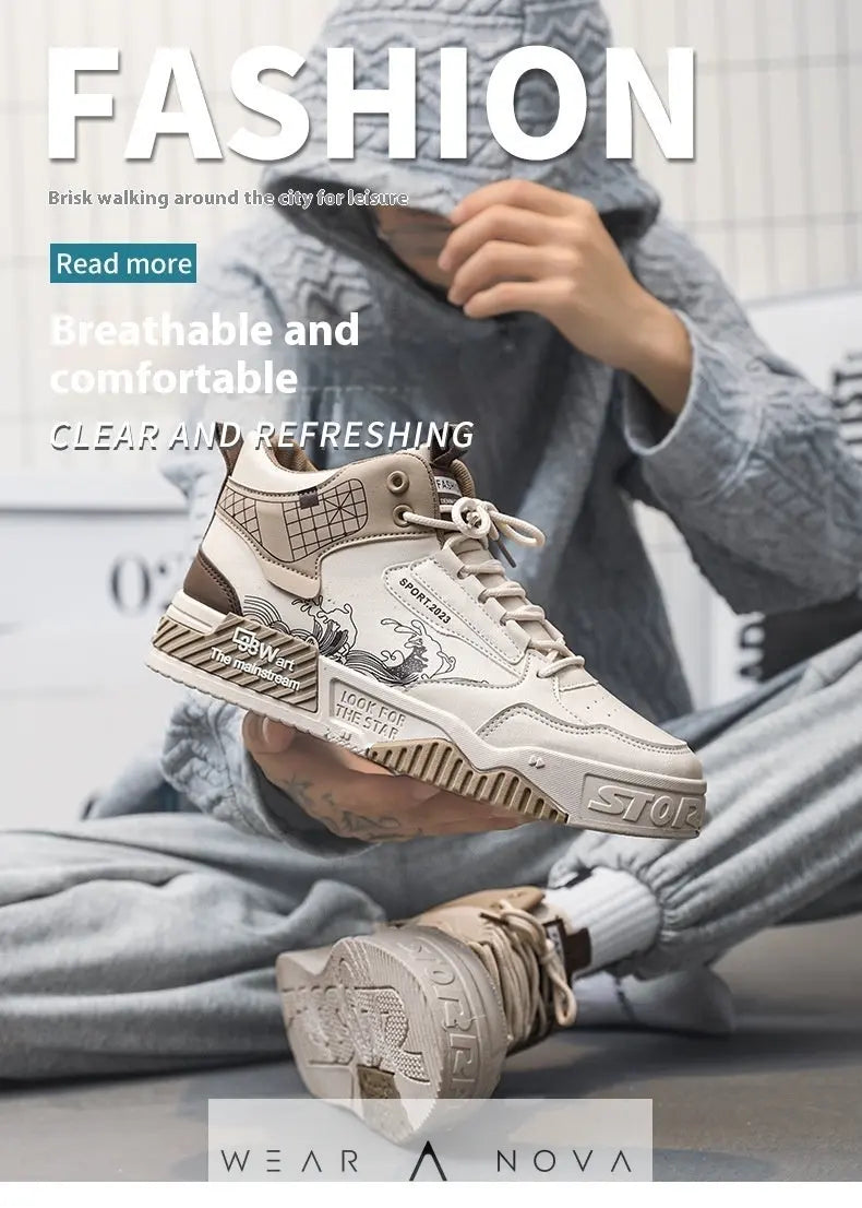 Men's Shoes Increased Easy Wear Borad Shoe Summer Casual Sports High-top Trendy Shoes - WearaNova