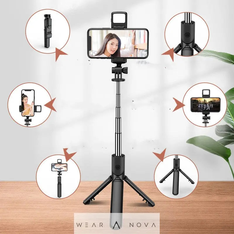 Bracket Telescopic Compatible with Apple, Mobile Phone Selfie Stick Bluetooth Integrated Video Camera Live Tripod Phone Stand For Phone Accessorie - WearaNova