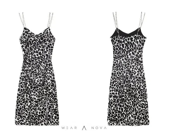 Dark Sexy Leopard Print Suspender Dress - WearaNova