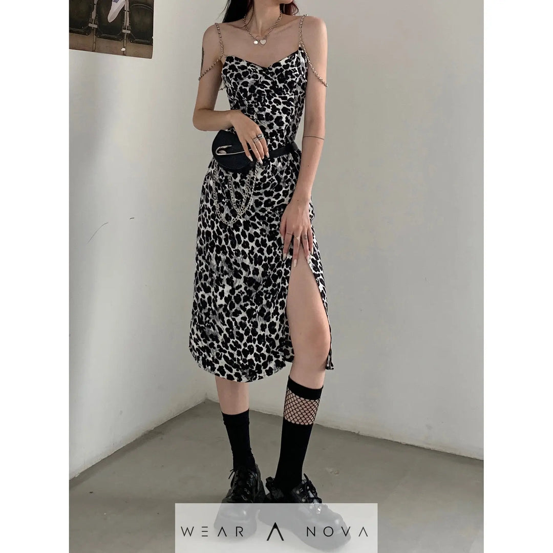 Dark Sexy Leopard Print Suspender Dress  Summer Dress Women 
