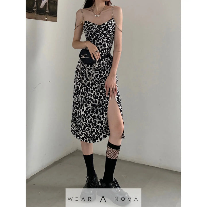Dark Sexy Leopard Print Suspender Dress  Summer Dress Women 