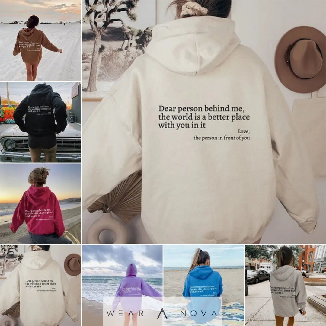 Dear Person Behind Me,the World Is A Better Place,with You In It,love,the Person In Front Of You,Women's Plush Letter Printed Kangaroo Pocket Drawstring Printed Hoodie Unisex Trendy Hoodies  Damen-Hoodie 