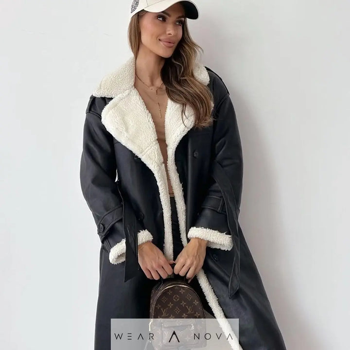 Double-breasted stand-up collar coater plush  Fashion NewEraWear