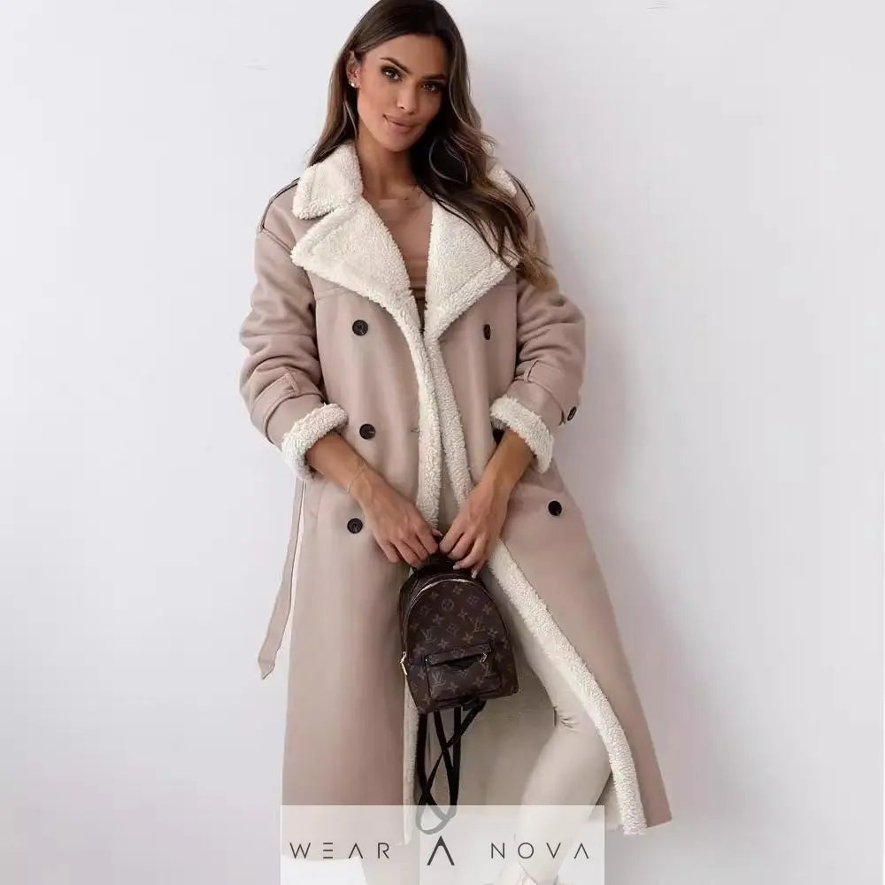 Double-breasted stand-up collar coater plush  Fashion NewEraWear