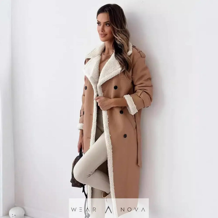 Double-breasted stand-up collar coater plush  Fashion NewEraWear