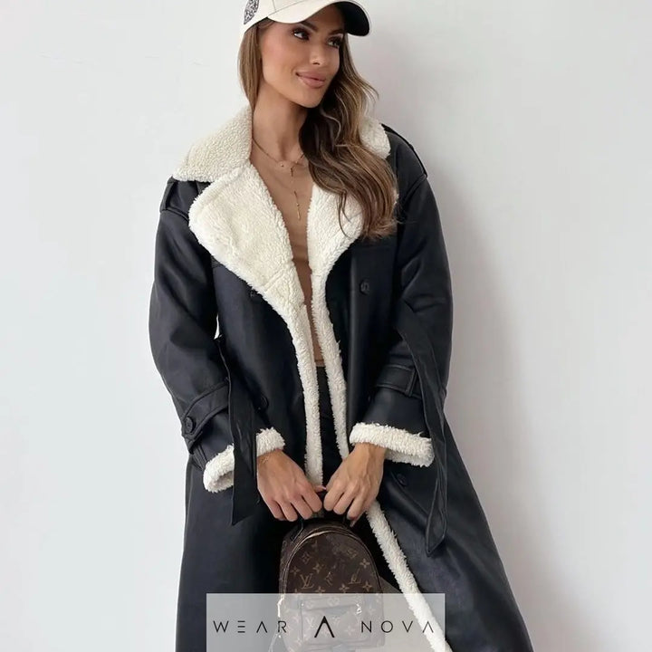 Double-breasted stand-up collar coater plush  Fashion NewEraWear