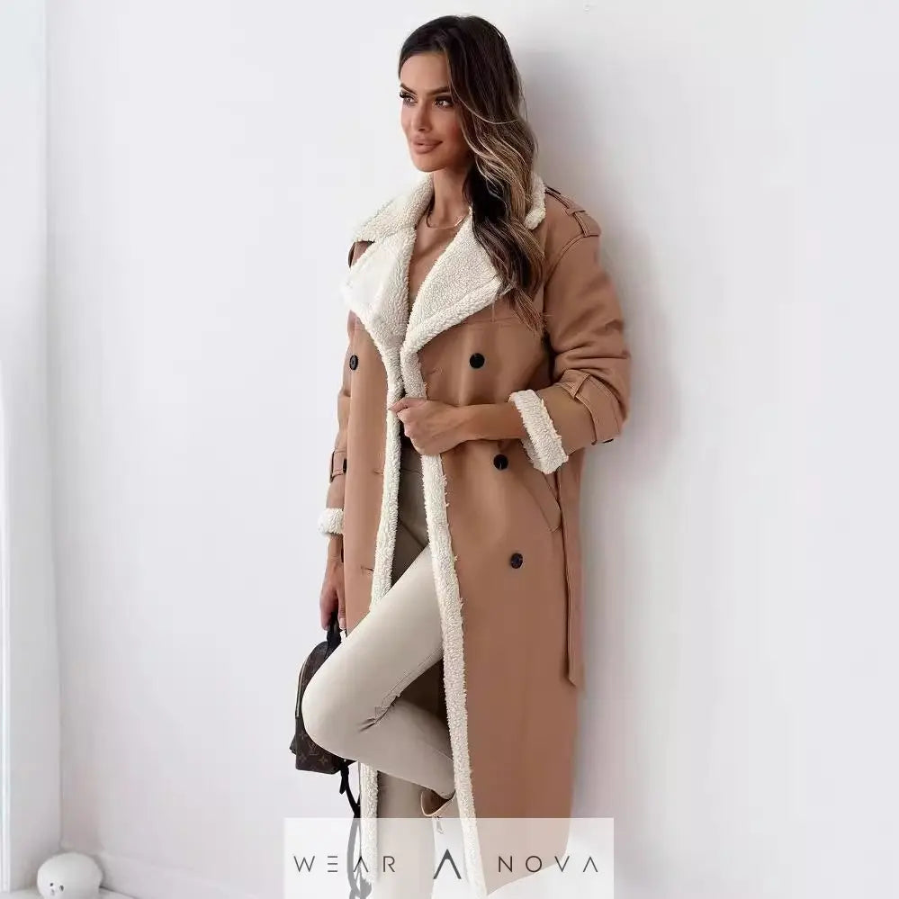 Double-breasted stand-up collar coater plush  Fashion NewEraWear