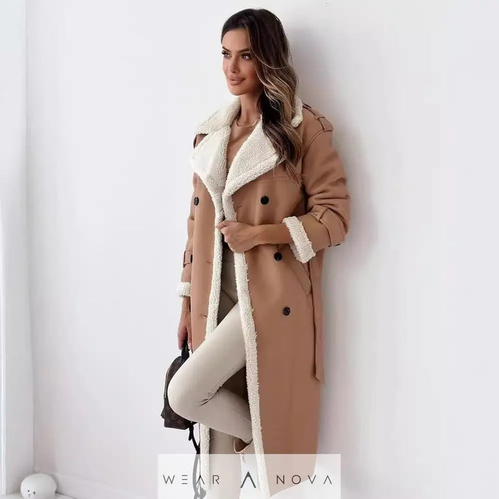 Double-breasted stand-up collar coater plush  Fashion NewEraWear