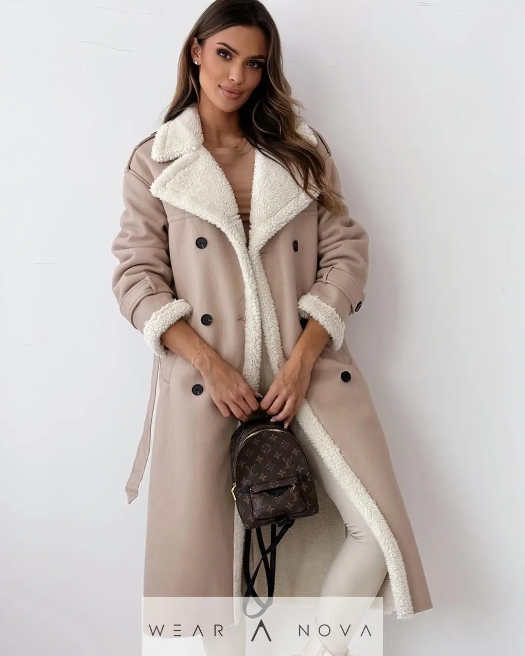 Double-breasted stand-up collar coater plush  Fashion NewEraWear