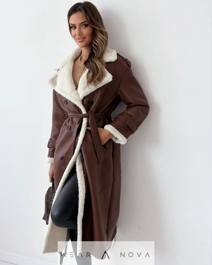 Double-breasted stand-up collar coater plush  Fashion NewEraWear