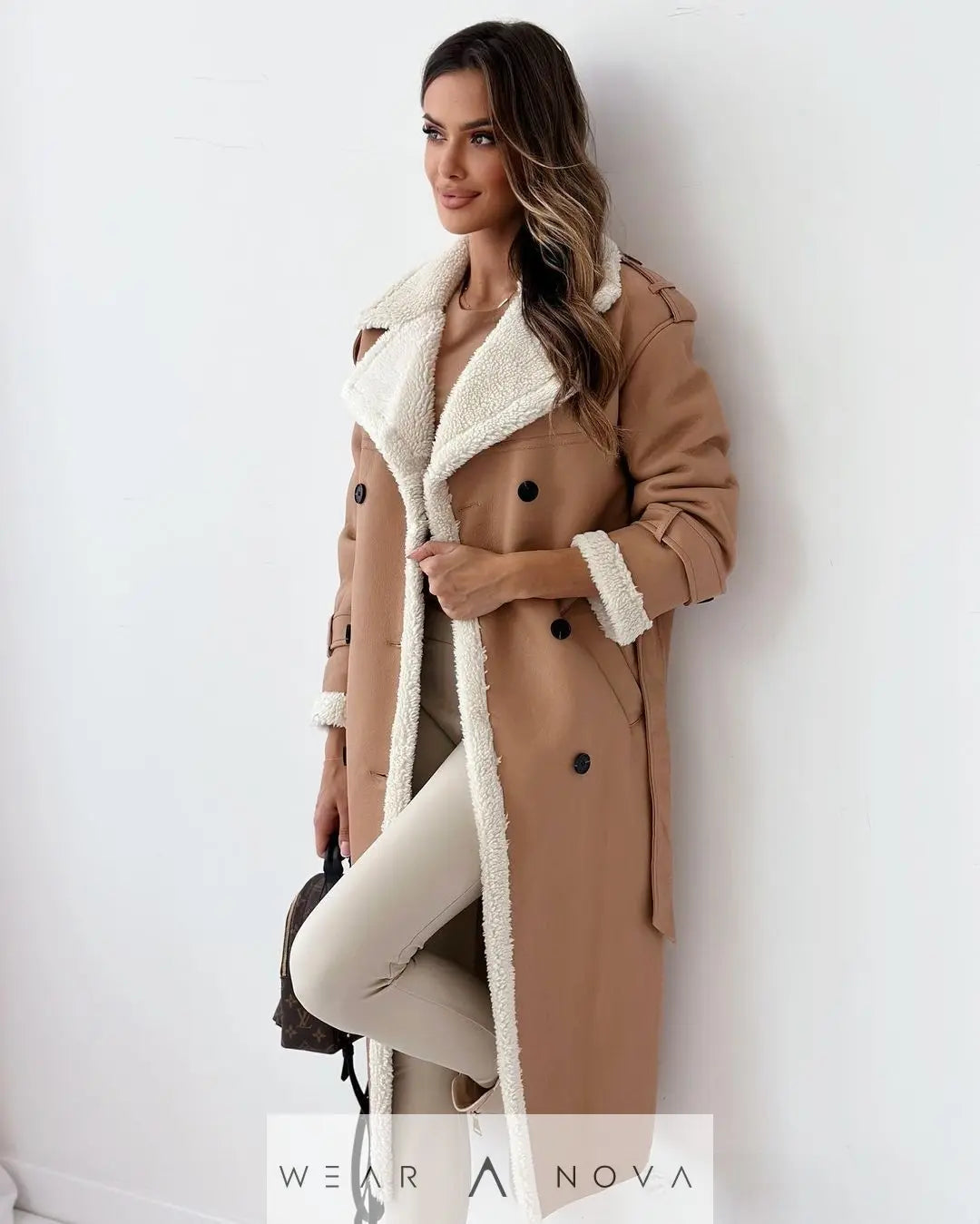 Double-breasted stand-up collar coater plush  Fashion NewEraWear