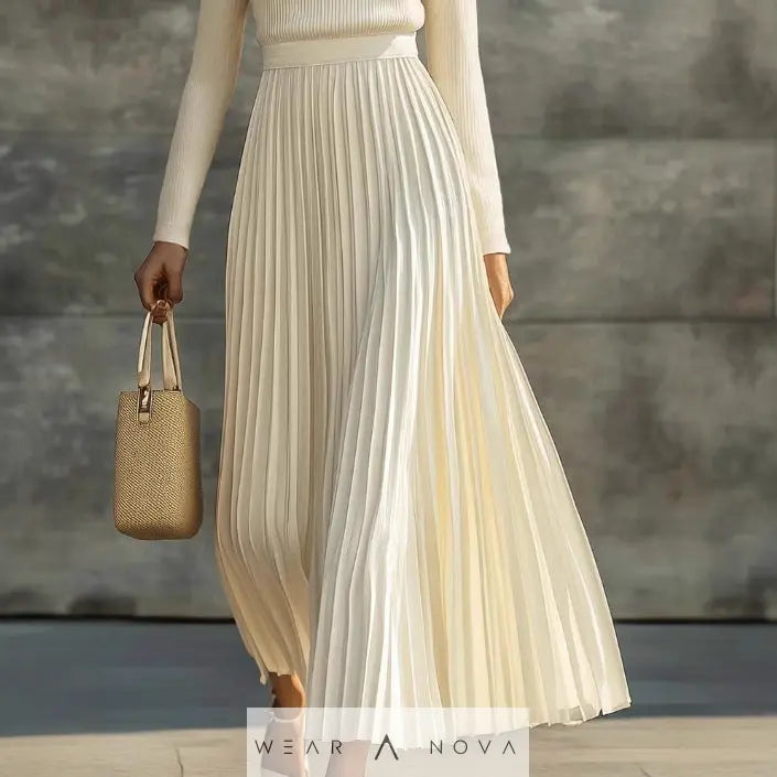 Elegant Casual And Comfortable Long-sleeve Satin Knit Pleated Maxi Dress  Elegant Dress NewEraWear
