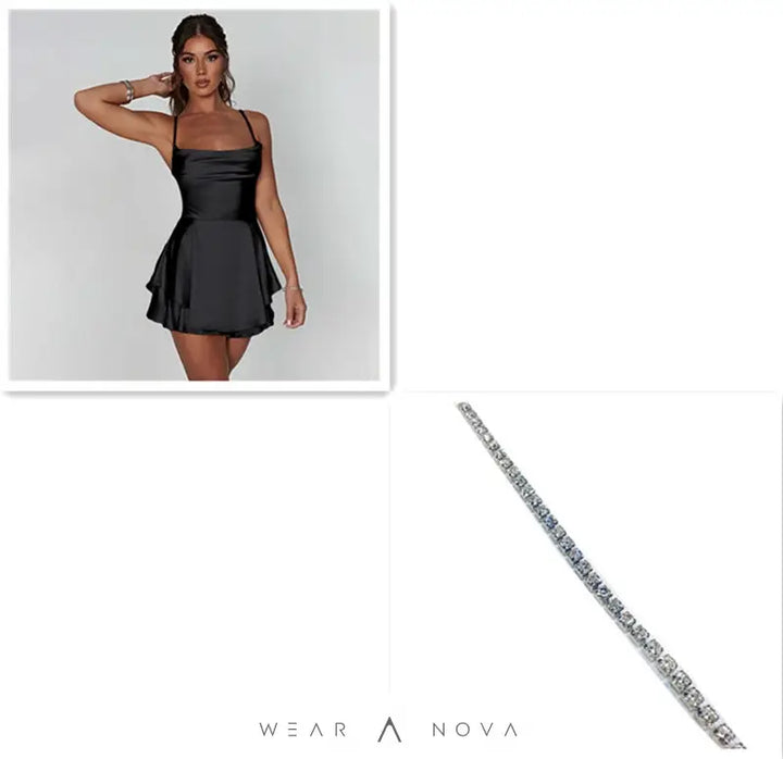 Elegant Femme Sexy Satin Suspender Skirt - Backless Lace-Up A-Line Short Dress for Confident Women  Dress Elegant 