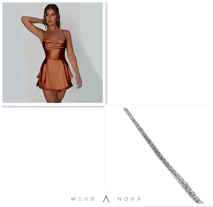 Elegant Femme Sexy Satin Suspender Skirt - Backless Lace-Up A-Line Short Dress for Confident Women  Dress Elegant 