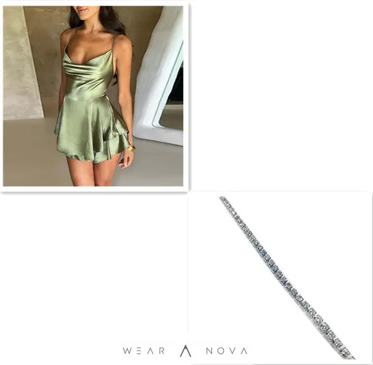Elegant Femme Sexy Satin Suspender Skirt - Backless Lace-Up A-Line Short Dress for Confident Women  Dress Elegant 