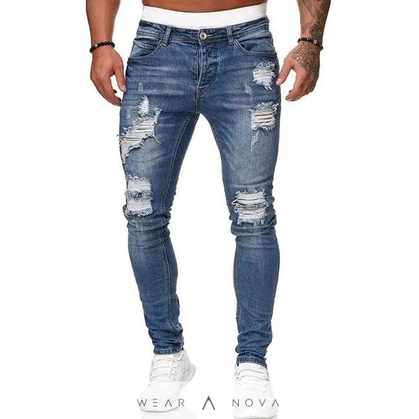 Fashion Street Style Ripped Skinny Jeans Men Vintage Wash Solid Denim Trouser Mens Casual Slim Fit Pencil Denim Pants  Jeans Man 