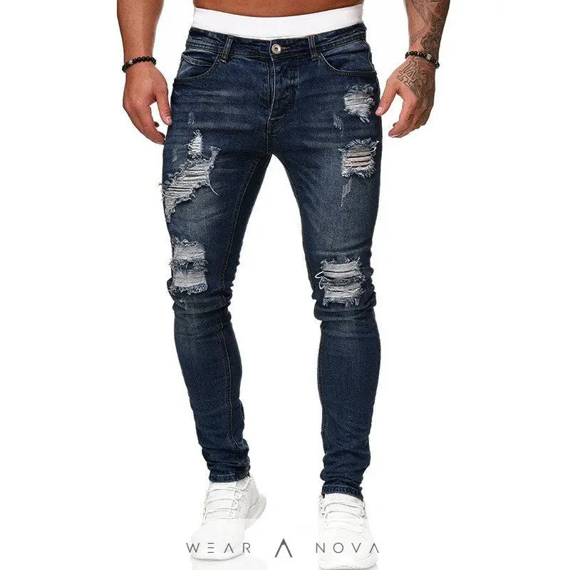 Fashion Street Style Ripped Skinny Jeans Men Vintage Wash Solid Denim Trouser Mens Casual Slim Fit Pencil Denim Pants  Jeans Man 