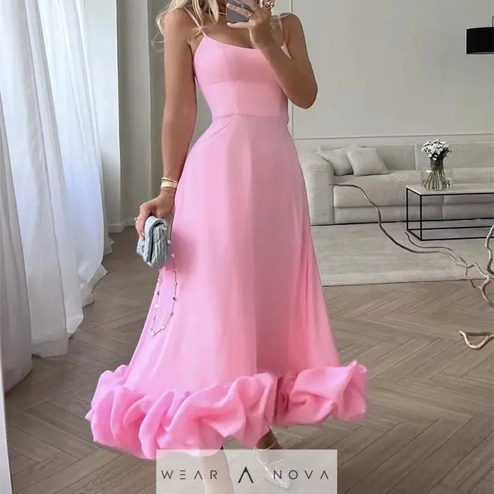Floral Elegance A-Line Skirt with 3D Flowers & Chic Suspenders  Dress 