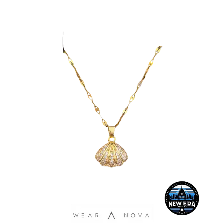 Golden Seashell Necklace – Titanium Steel Elegance |WearANova  Fashion 