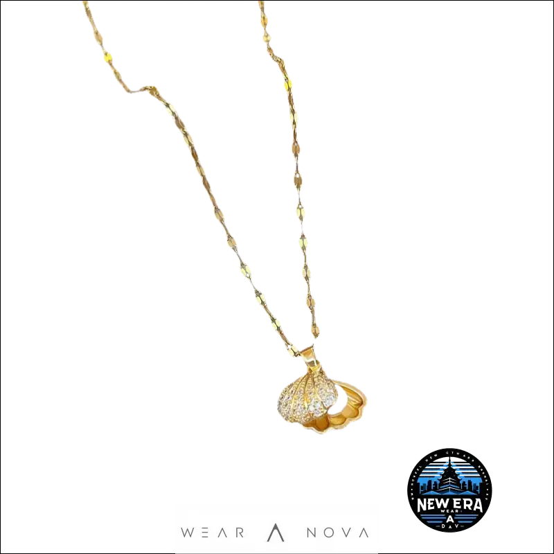 Golden Seashell Necklace – Titanium Steel Elegance |WearANova  Fashion 