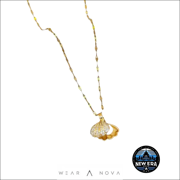 Golden Seashell Necklace – Titanium Steel Elegance |WearANova  Fashion 