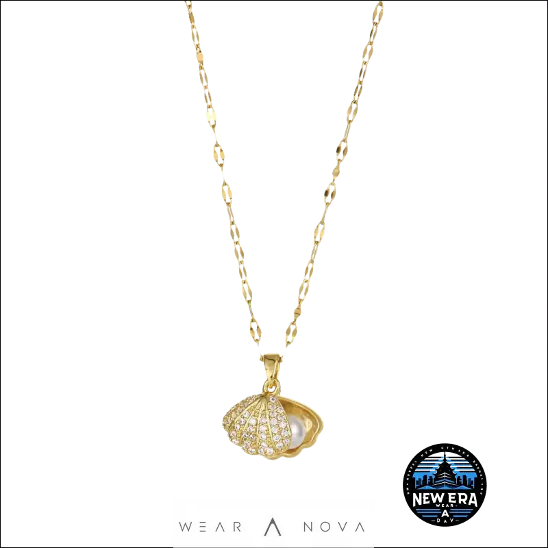 Golden Seashell Necklace – Titanium Steel Elegance |WearANova  Fashion 