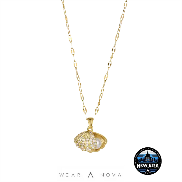 Golden Seashell Necklace – Titanium Steel Elegance |WearANova  Fashion 