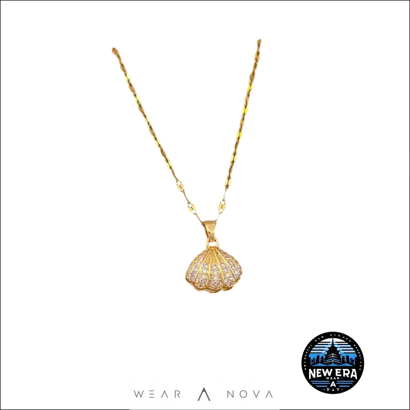 Golden Seashell Necklace – Titanium Steel Elegance |WearANova  Fashion 