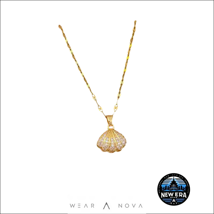 Golden Seashell Necklace – Titanium Steel Elegance |WearANova  Fashion 
