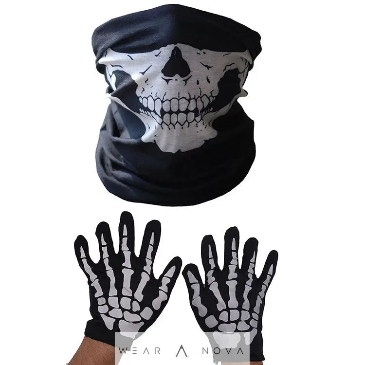 Halloween Skull Chin Mask and Ghost Gloves Set  Halloween individual NewEraWear