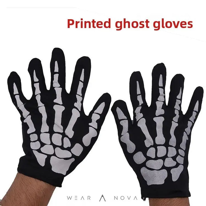 Halloween Skull Chin Mask and Ghost Gloves Set  Halloween individual NewEraWear