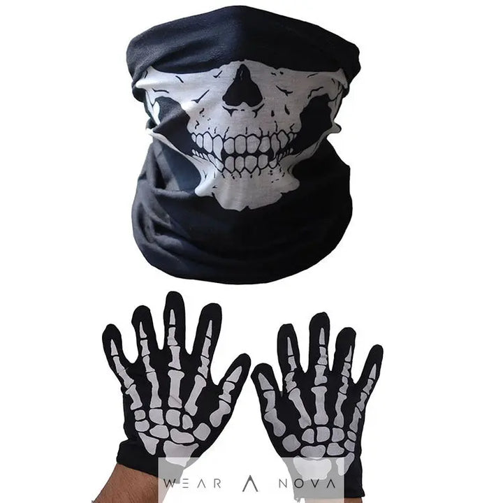 Halloween Skull Chin Mask and Ghost Gloves Set  Halloween individual NewEraWear