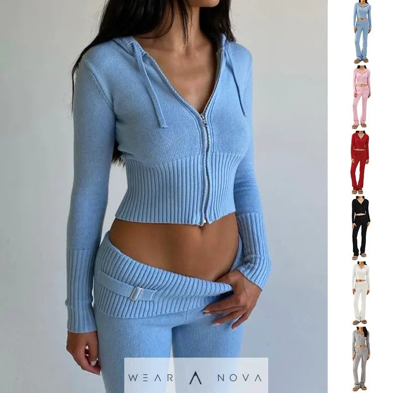 Hoodie Suit Women Leisure Sexy Zip Long Sleeve Sweater And High Waist Long Pants Set  Leggings und Hoodie Damen Winter 