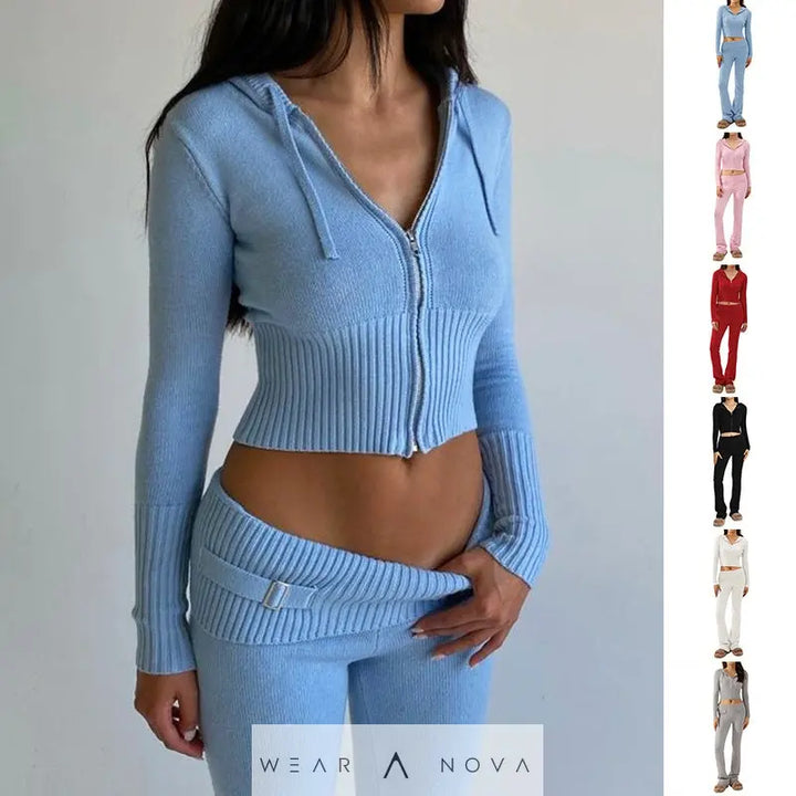 Hoodie Suit Women Leisure Sexy Zip Long Sleeve Sweater And High Waist Long Pants Set  Leggings und Hoodie Damen Winter 