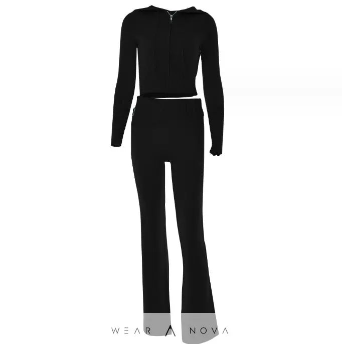 Hoodie Suit Women Leisure Sexy Zip Long Sleeve Sweater And High Waist Long Pants Set - WearaNova