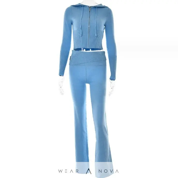 Hoodie Suit Women Leisure Sexy Zip Long Sleeve Sweater And High Waist Long Pants Set - WearaNova