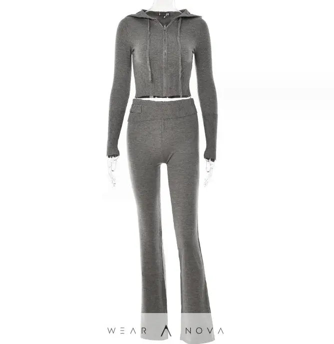 Hoodie Suit Women Leisure Sexy Zip Long Sleeve Sweater And High Waist Long Pants Set - WearaNova