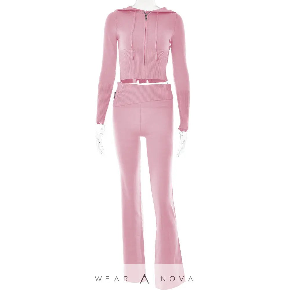Hoodie Suit Women Leisure Sexy Zip Long Sleeve Sweater And High Waist Long Pants Set - WearaNova