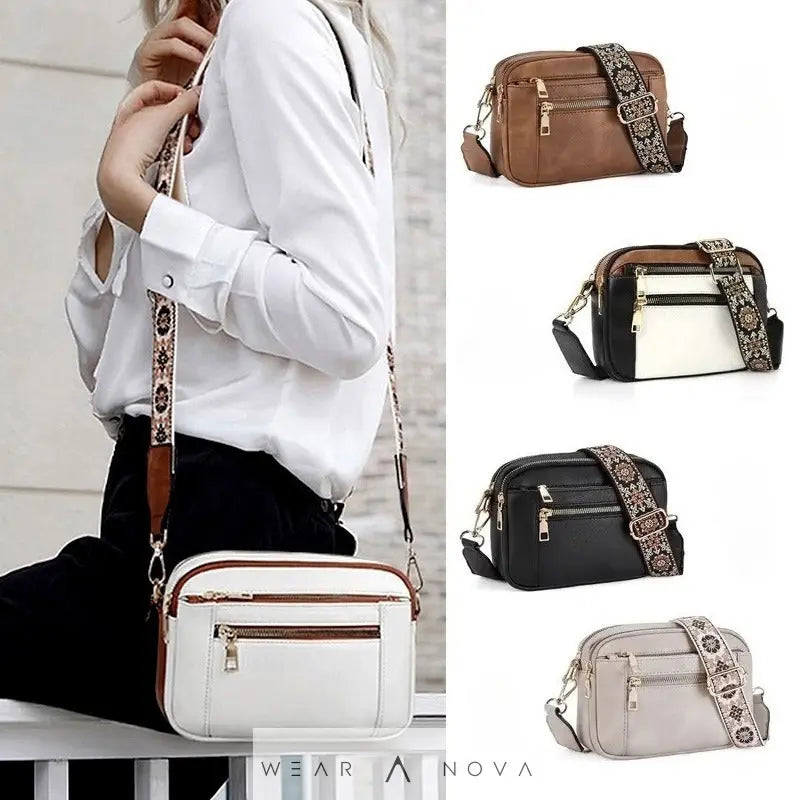 Ladies' Small Square Bag Two-tone Leather Crossbody Bag Large-capacity PU Crossbody Wallet Multi-functional For Women's Bag - WearaNova