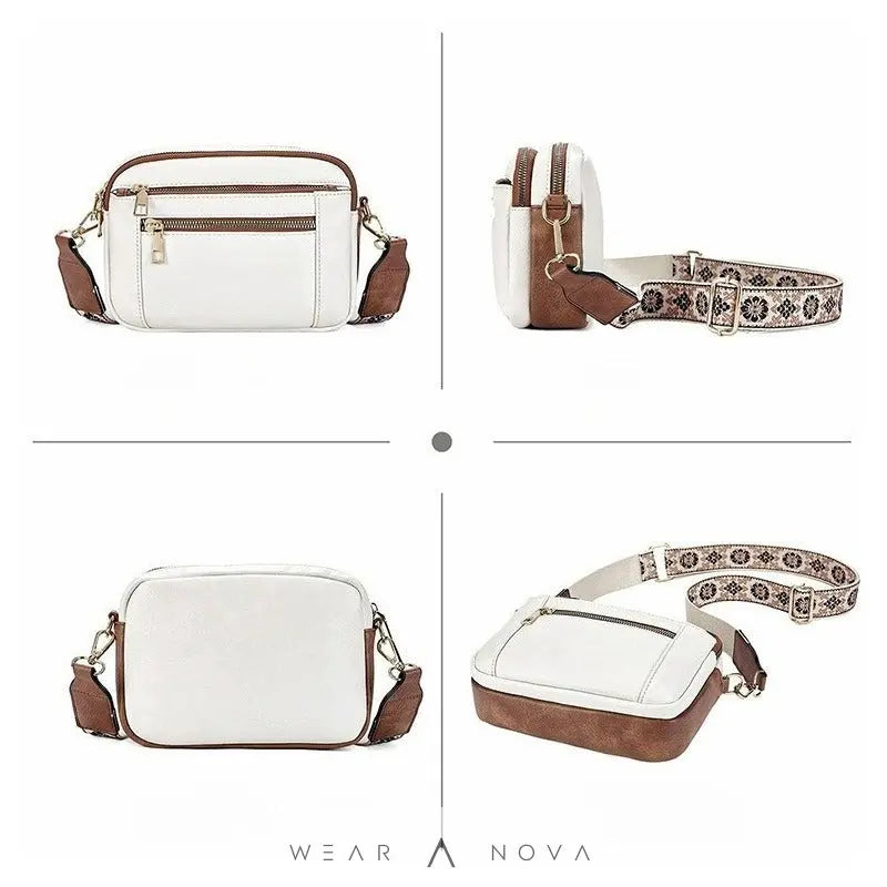 Ladies' Small Square Bag Two-tone Leather Crossbody Bag Large-capacity PU Crossbody Wallet Multi-functional For Women's Bag - WearaNova