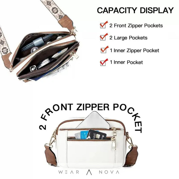 Ladies' Small Square Bag Two-tone Leather Crossbody Bag Large-capacity PU Crossbody Wallet Multi-functional For Women's Bag - WearaNova