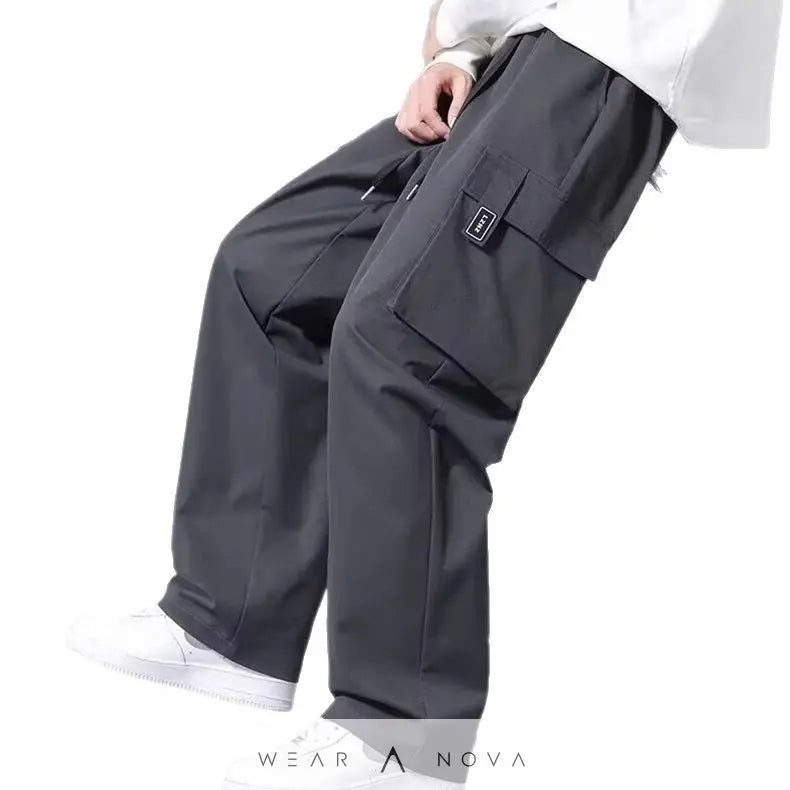 Large Loose Pockets Drawstring Boys Straight Cargo Pants  Jeans large man 