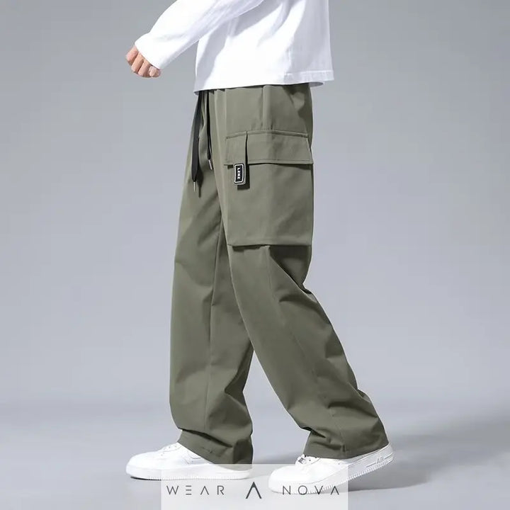 Large Loose Pockets Drawstring Boys Straight Cargo Pants  Jeans large man 