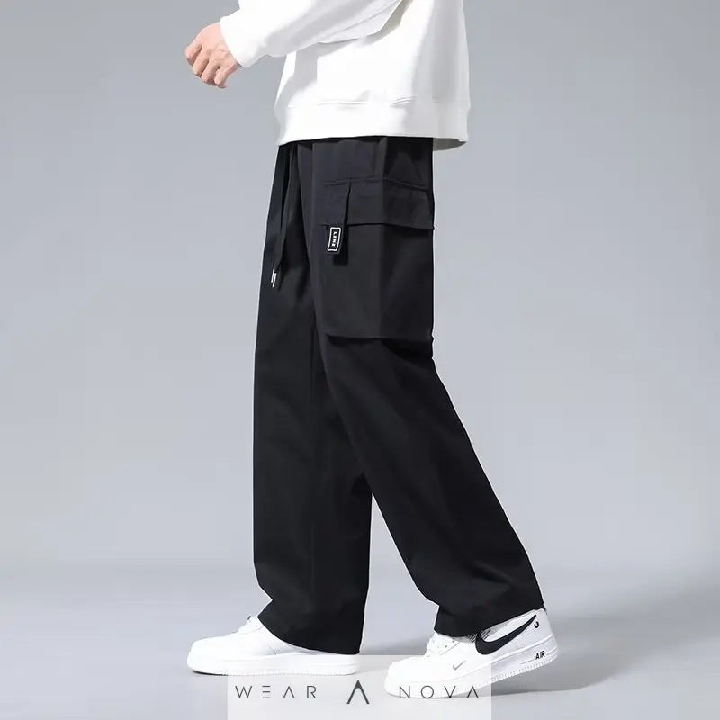 Large Loose Pockets Drawstring Boys Straight Cargo Pants  Jeans large man 