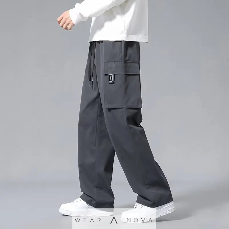 Large Loose Pockets Drawstring Boys Straight Cargo Pants  Jeans large man 