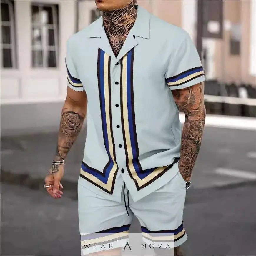 Men's Cuban collar shirt and shorts suit - WearaNova